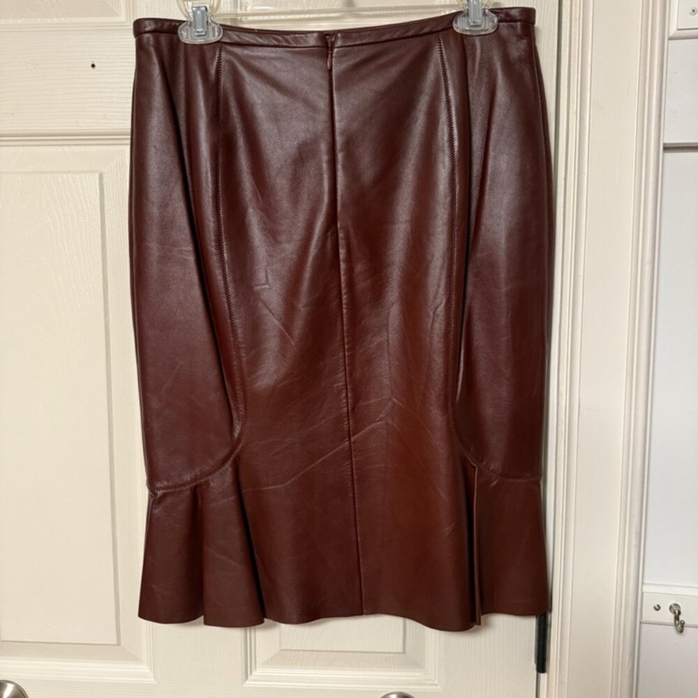 Rena Lange Brown Leather Midi Skirt Size 8 - Picture 2 of 4